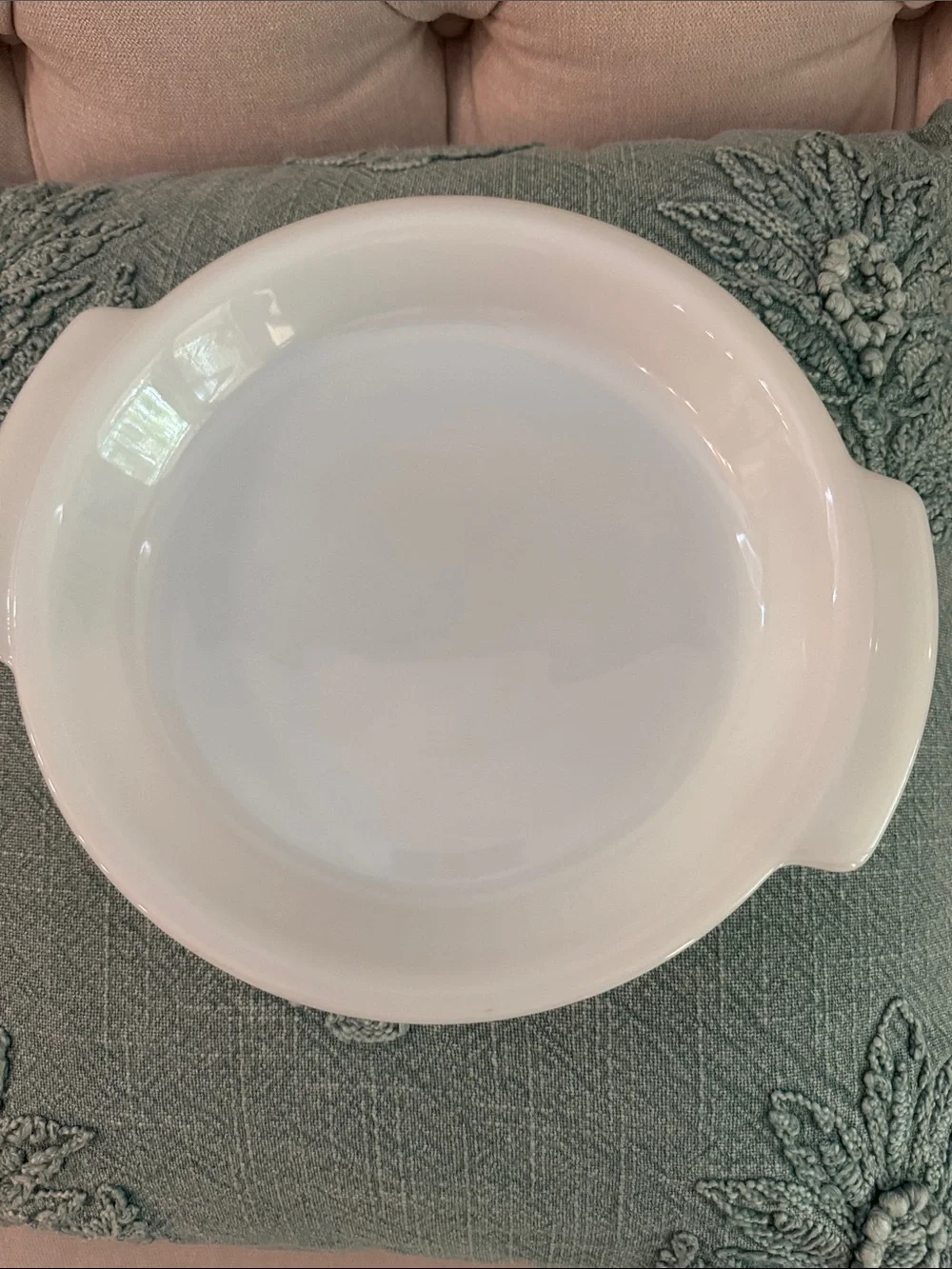 Fire King Anchor Hocking 1460 9” Milk Glass Pie Plate with Handles